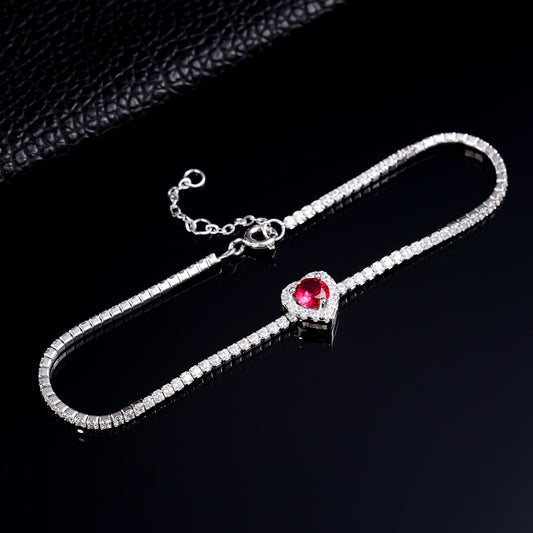 Heart Lab Ruby Bracelet | Rhodium-Plated S925 Silver, Custom Available