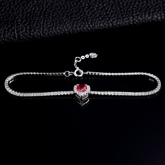 Heart Lab Ruby Bracelet | Rhodium-Plated S925 Silver, Custom Available