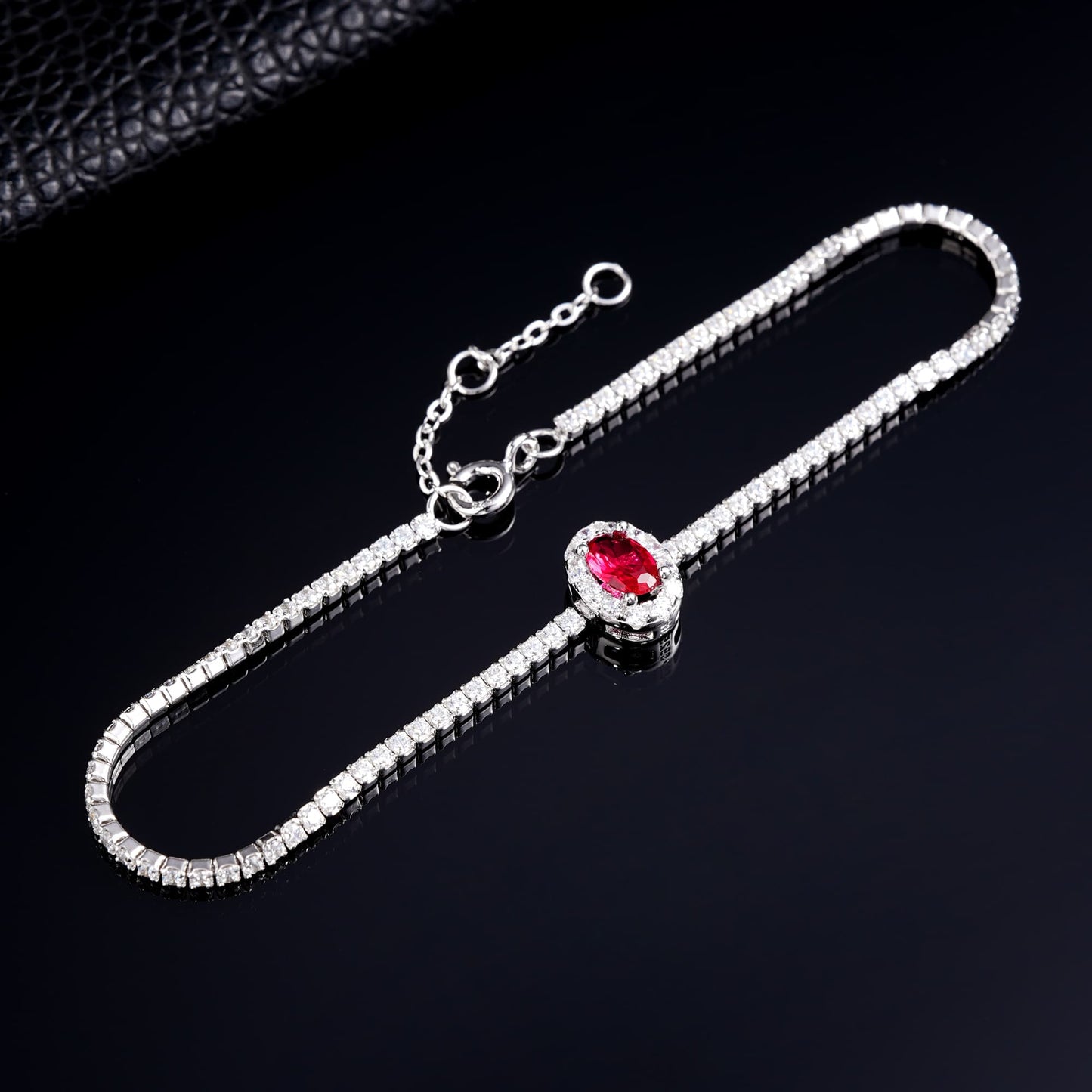 Round Lab Ruby Bracelet | Rhodium-Plated S925 Silver, Custom Available