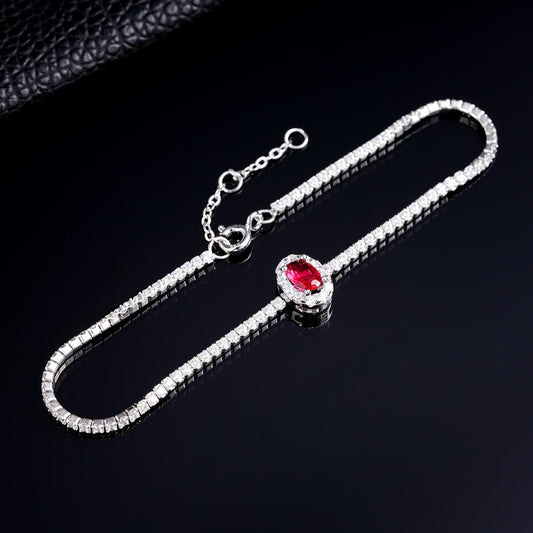 Round Lab Ruby Bracelet | Rhodium-Plated S925 Silver, Custom Available