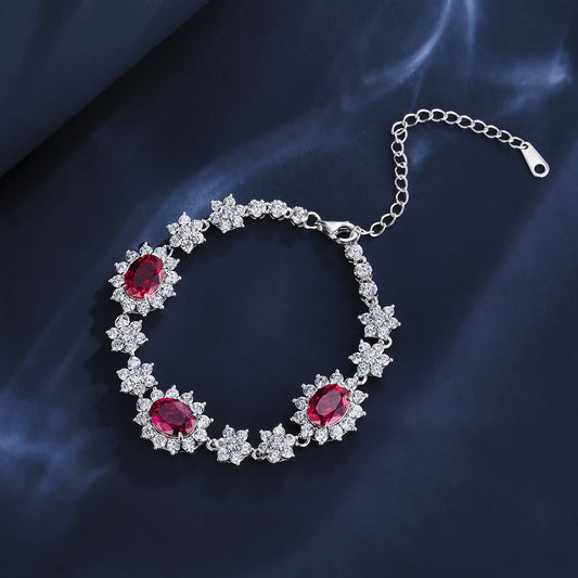 Geometry Lab Ruby Bracelet | Rhodium-Plated S925 Silver, Custom Available