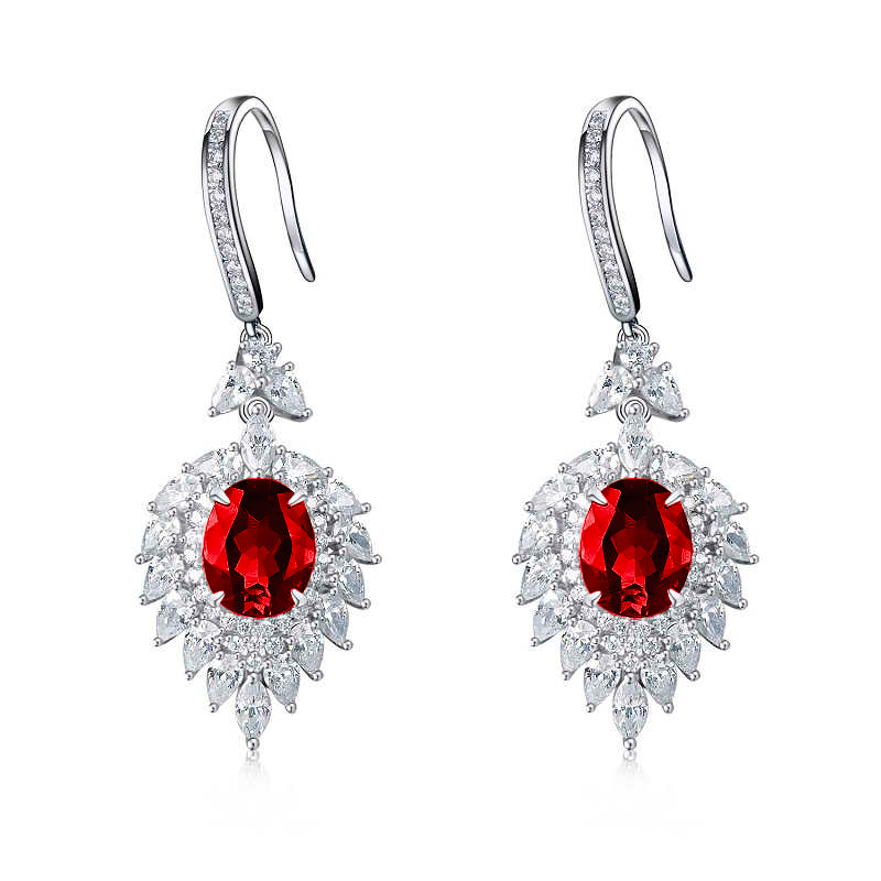 Oval Lab Ruby Earring | Rhodium-Plated S925 Silver, Custom Available
