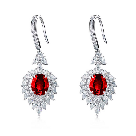 Oval Lab Ruby Earring | Rhodium-Plated S925 Silver, Custom Available