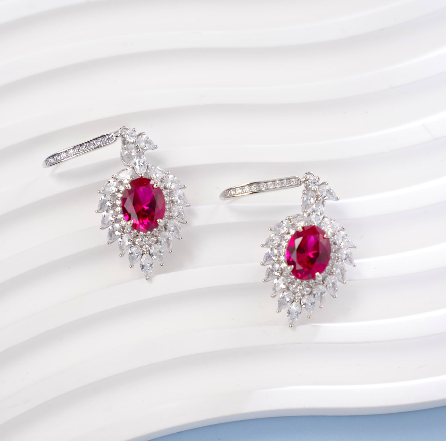 Oval Lab Ruby Earring | Rhodium-Plated S925 Silver, Custom Available