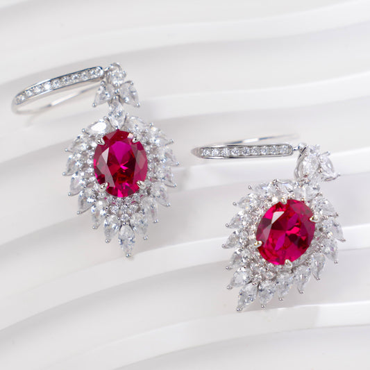Oval Lab Ruby Earring | Rhodium-Plated S925 Silver, Custom Available