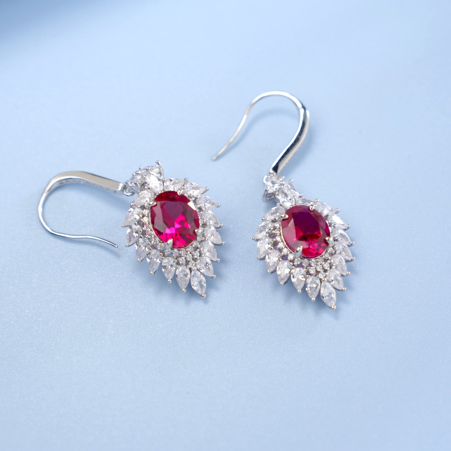 Oval Lab Ruby Earring | Rhodium-Plated S925 Silver, Custom Available