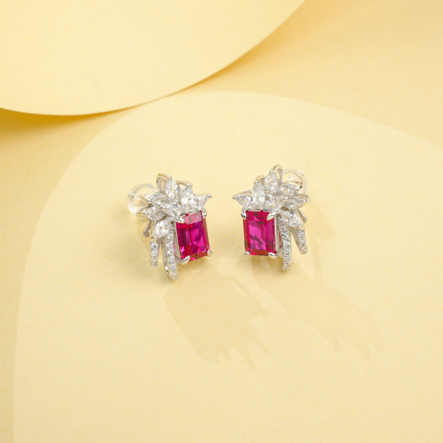 2.37ct Octagon Lab Ruby Earring | Rhodium-Plated S925 Silver, Custom Available