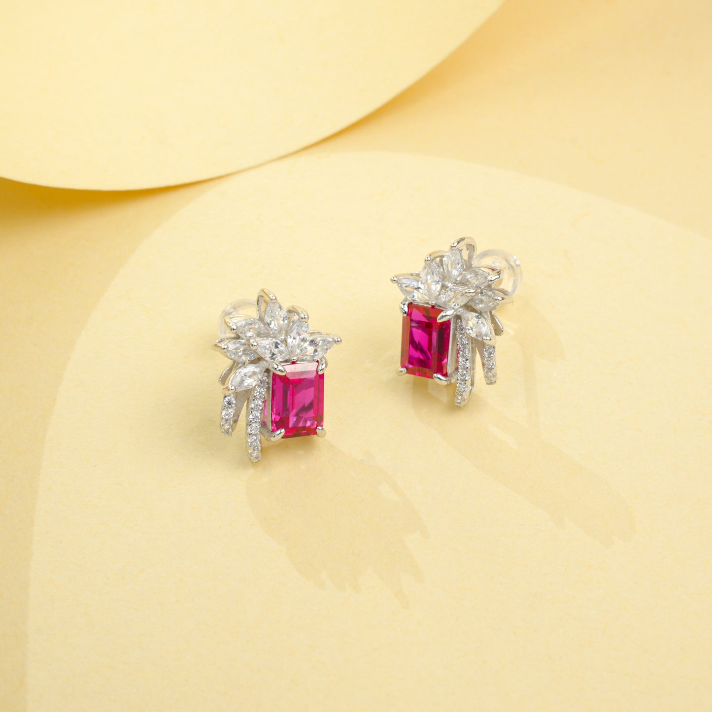 2.37ct Octagon Lab Ruby Earring | Rhodium-Plated S925 Silver, Custom Available