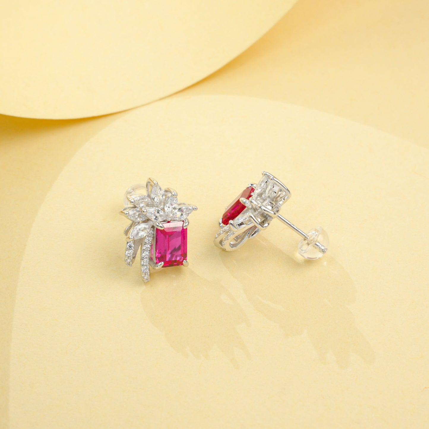 2.37ct Octagon Lab Ruby Earring | Rhodium-Plated S925 Silver, Custom Available