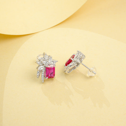 2.37ct Octagon Lab Ruby Earring | Rhodium-Plated S925 Silver, Custom Available
