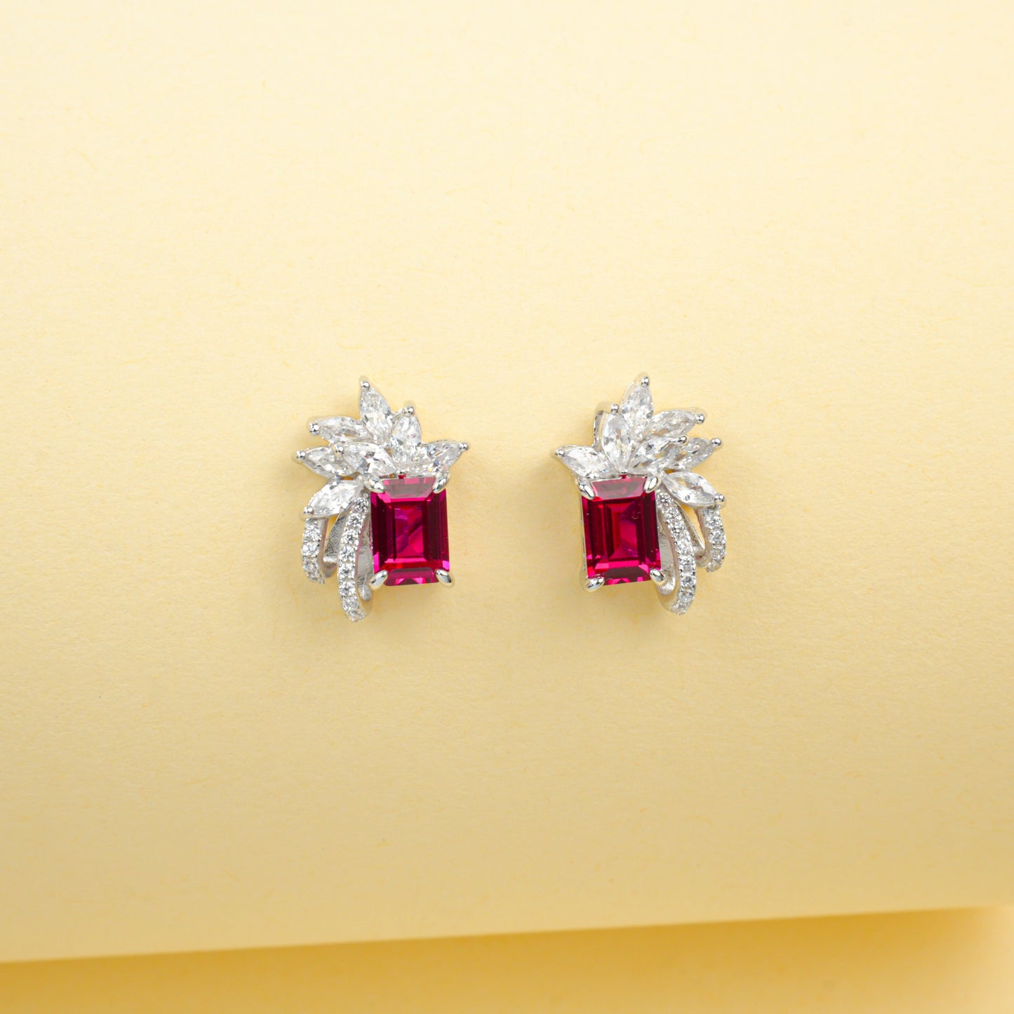 2.37ct Octagon Lab Ruby Earring | Rhodium-Plated S925 Silver, Custom Available