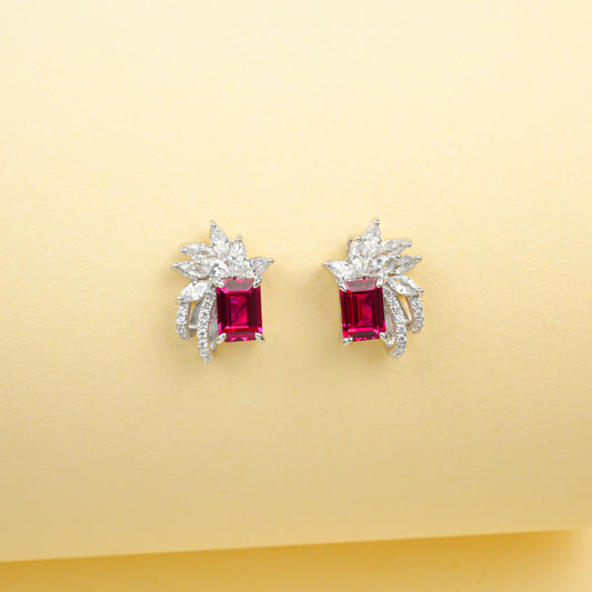 2.37ct Octagon Lab Ruby Earring | Rhodium-Plated S925 Silver, Custom Available