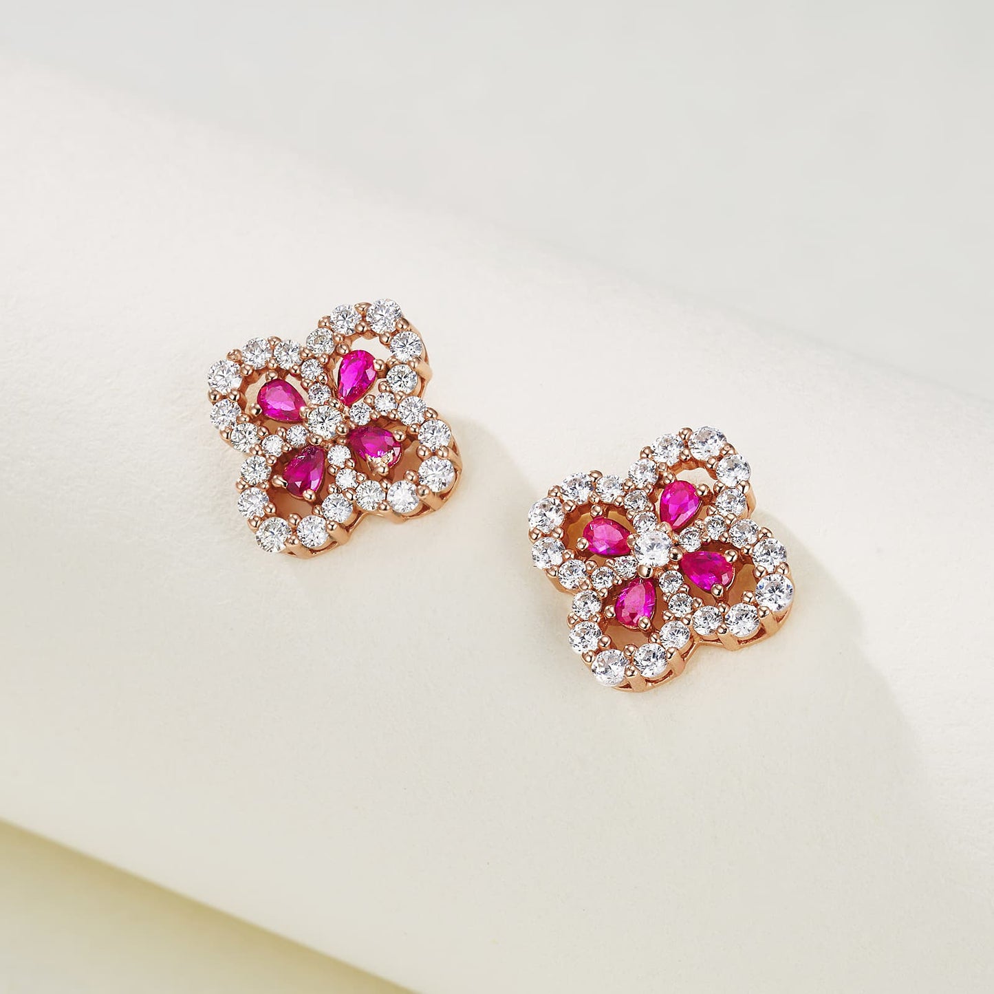 0.28ct Geometry Lab Ruby Earring | Rhodium-Plated S925 Silver, Custom Available