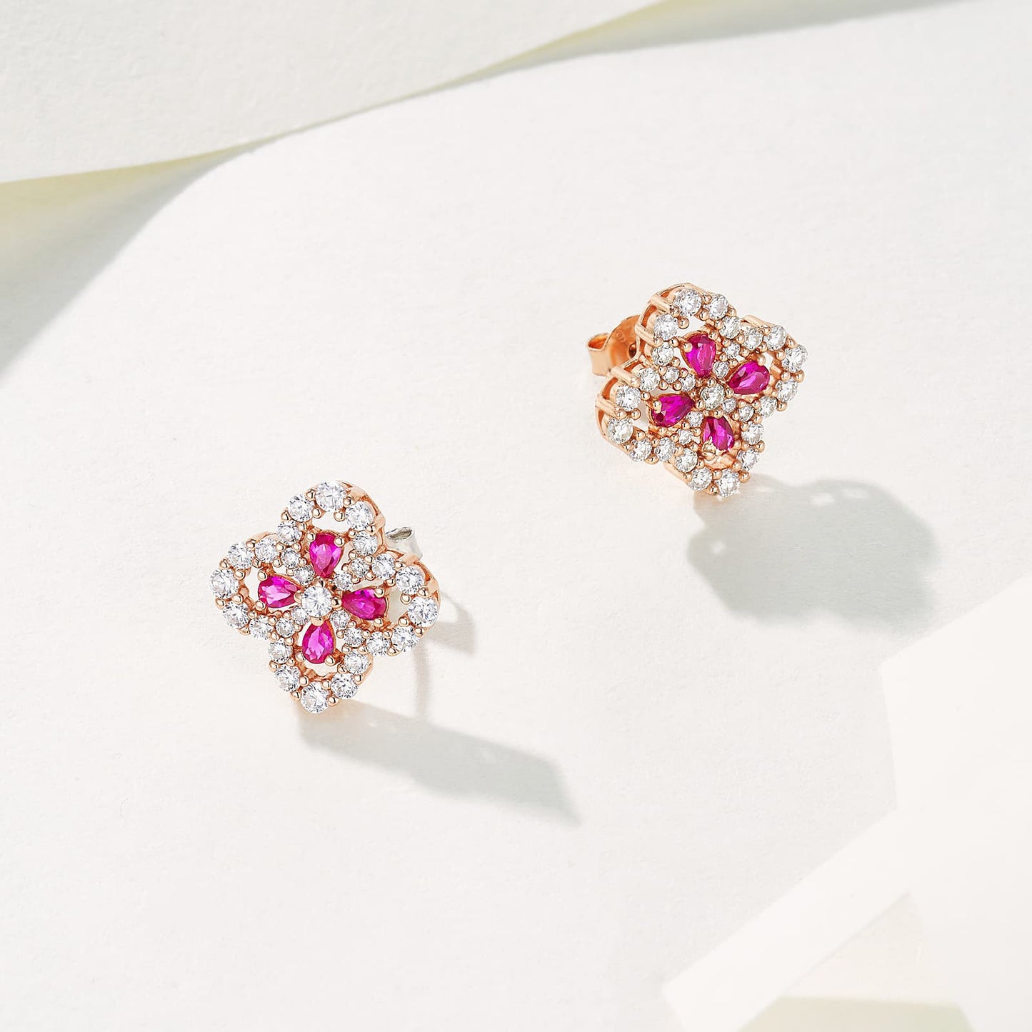 0.28ct Geometry Lab Ruby Earring | Rhodium-Plated S925 Silver, Custom Available