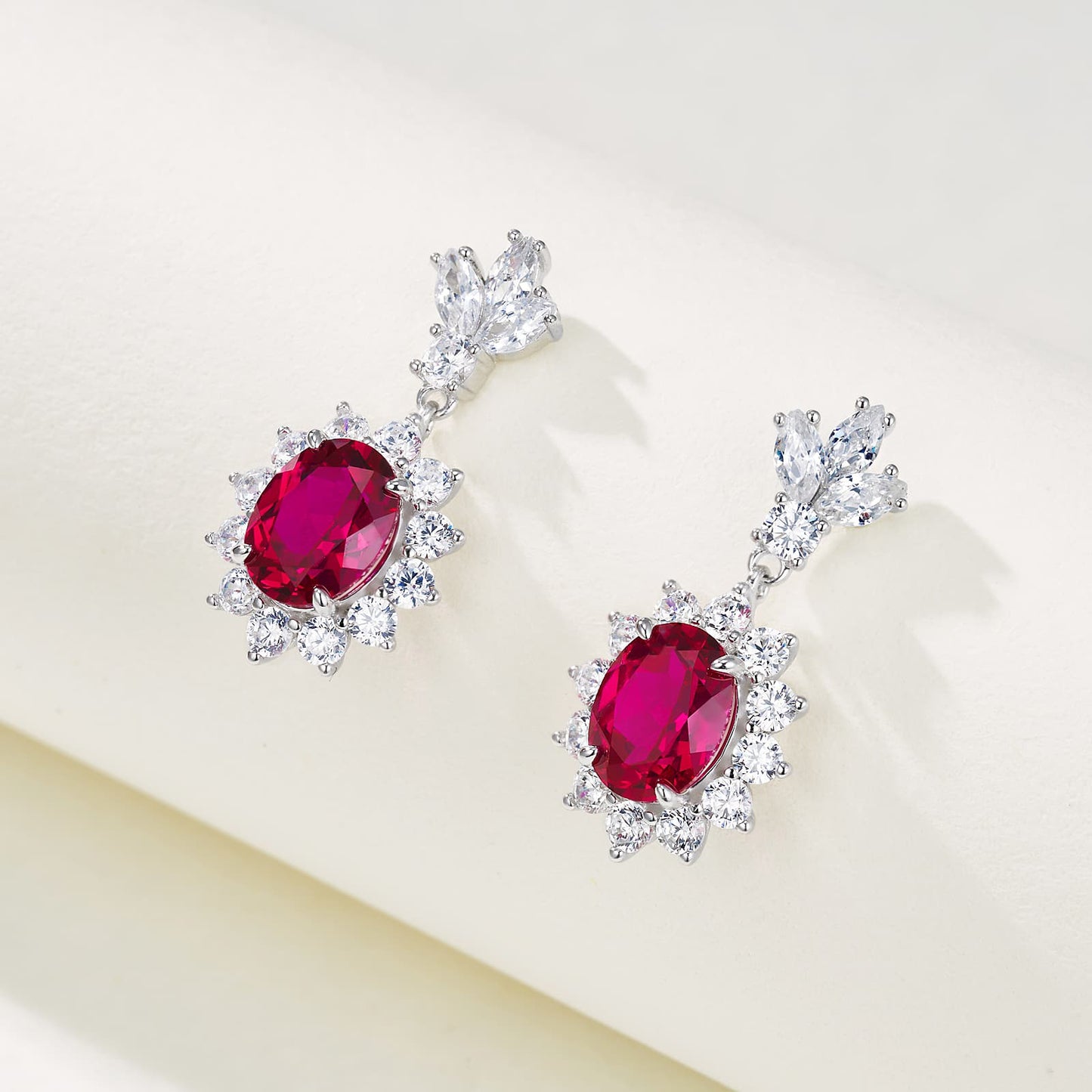 3.2ct Oval Lab Ruby Earring | Rhodium-Plated S925 Silver, Custom Available