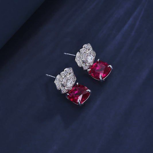 7.55ct Cushion Lab Ruby Earring | Rhodium-Plated S925 Silver, Custom Available