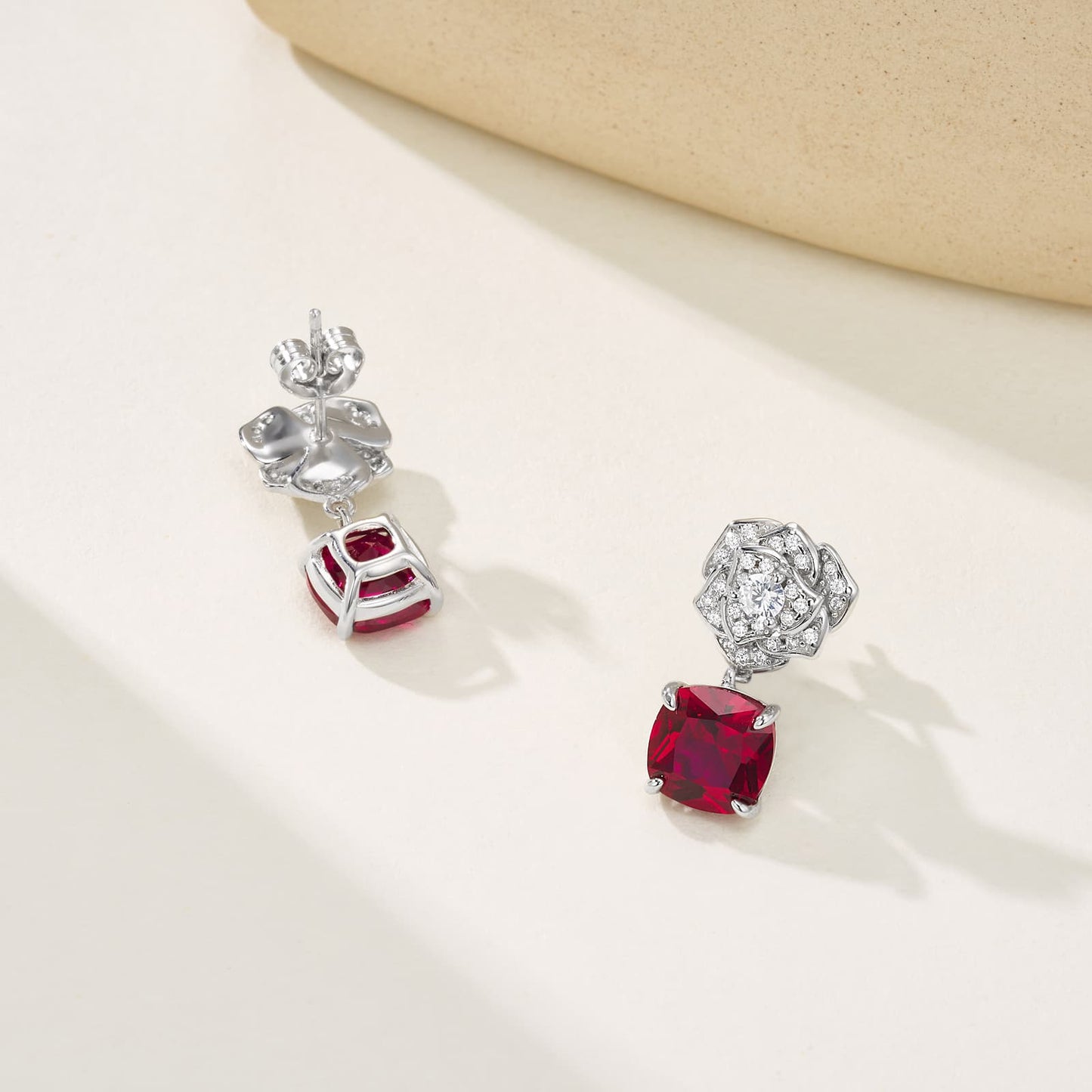 7.55ct Cushion Lab Ruby Earring | Rhodium-Plated S925 Silver, Custom Available