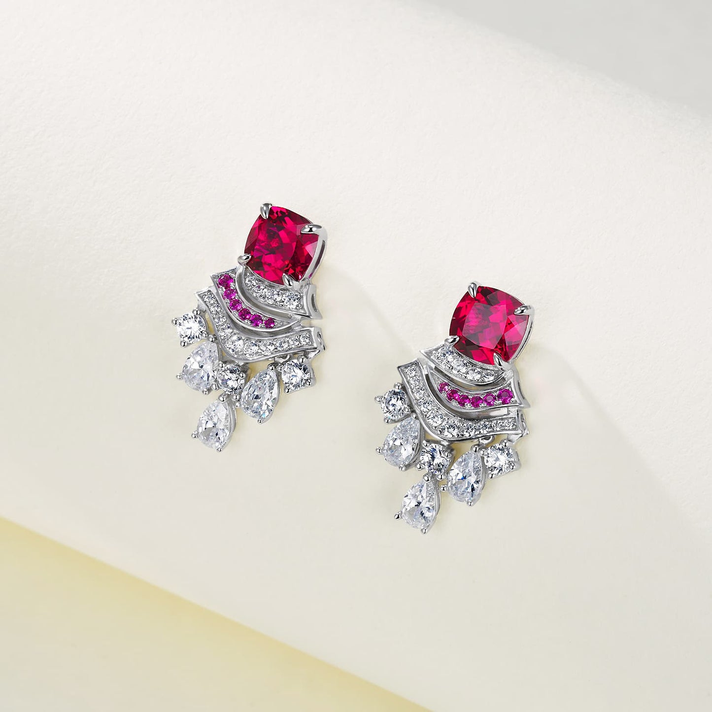 5.8ct Geometry Lab Ruby Earring | Rhodium-Plated S925 Silver, Custom Available