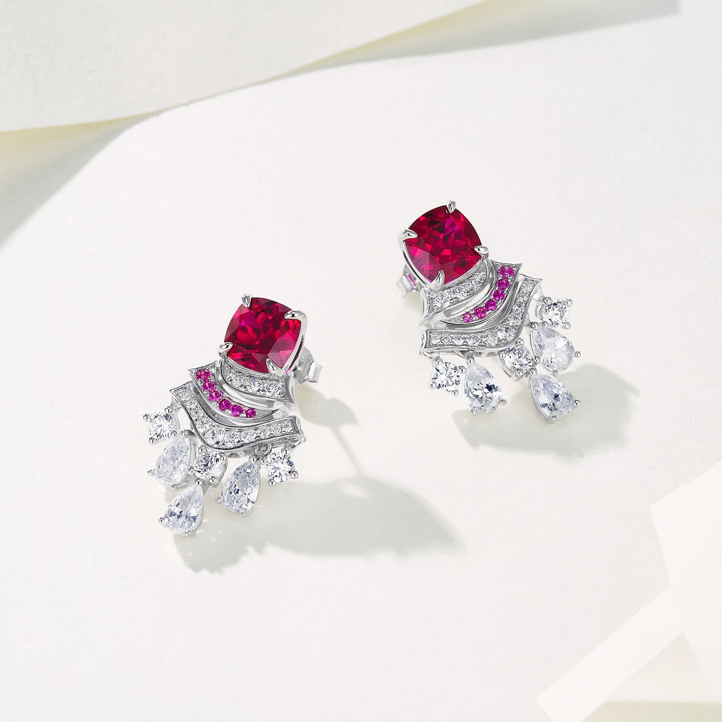 5.8ct Geometry Lab Ruby Earring | Rhodium-Plated S925 Silver, Custom Available