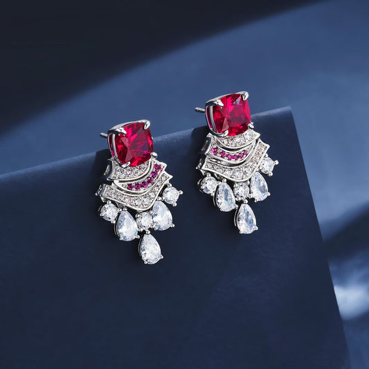 5.8ct Geometry Lab Ruby Earring | Rhodium-Plated S925 Silver, Custom Available