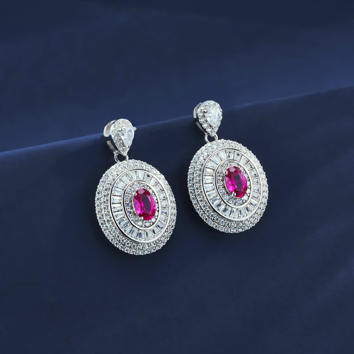 Oval Lab Ruby Earring | Rhodium-Plated S925 Silver, Custom Available
