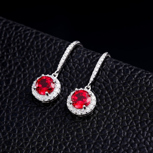 Round Lab Ruby Earring | Rhodium-Plated S925 Silver, Custom Available