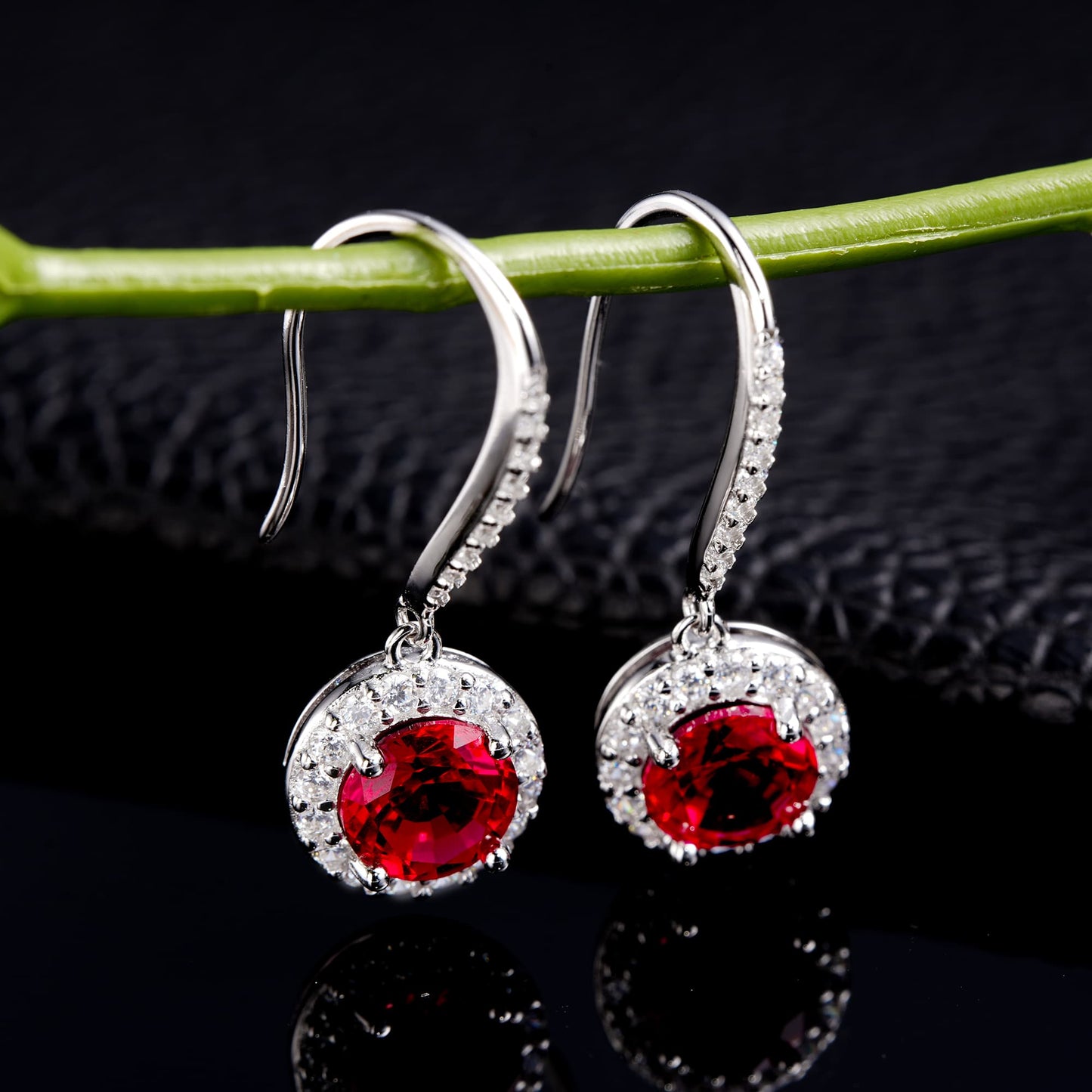 Round Lab Ruby Earring | Rhodium-Plated S925 Silver, Custom Available