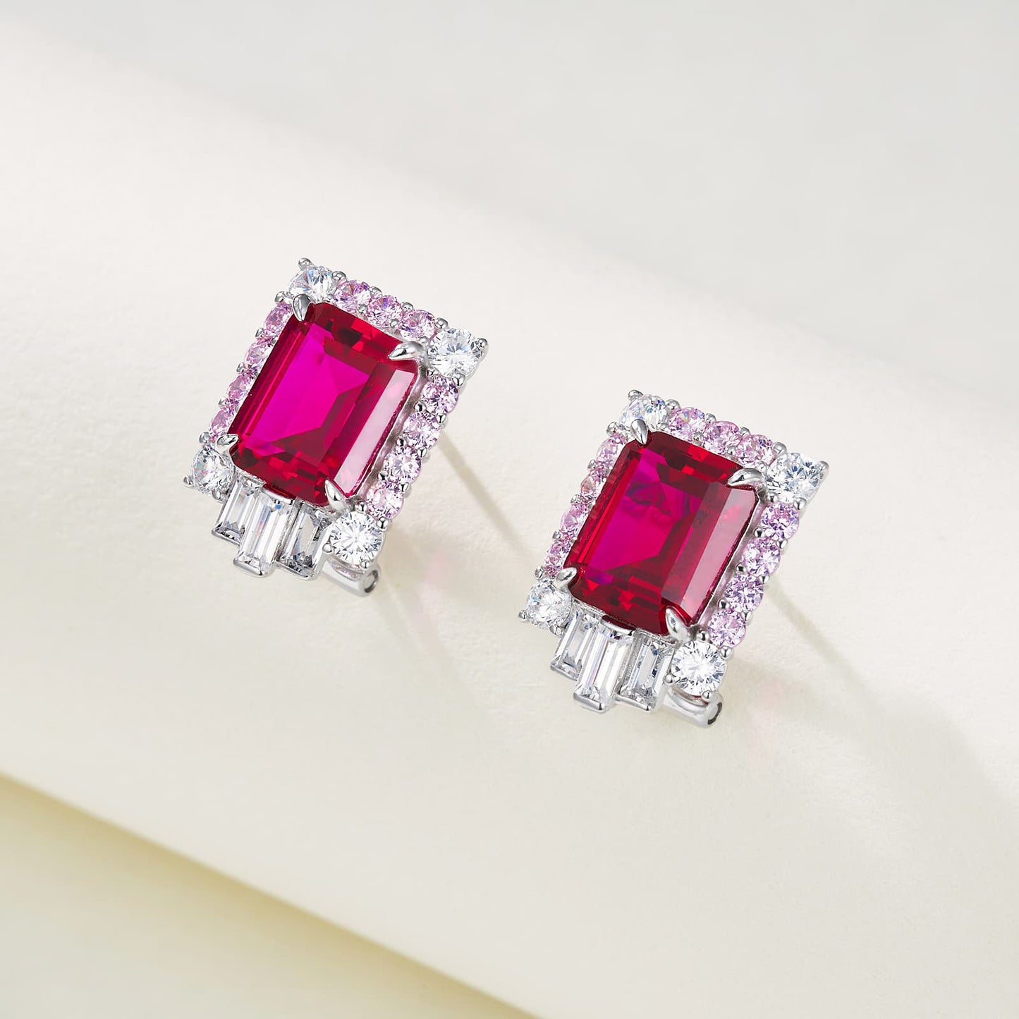 3.82ct SQ Lab Ruby Earring | Rhodium-Plated S925 Silver, Custom Available