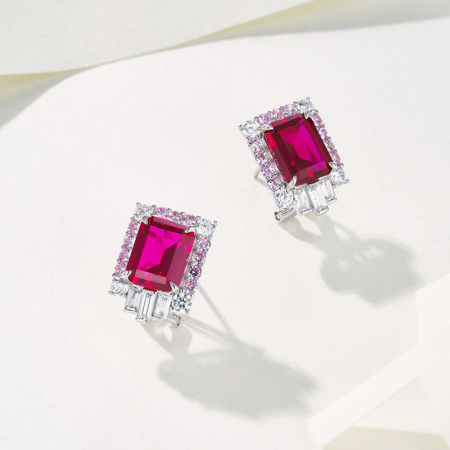 3.82ct SQ Lab Ruby Earring | Rhodium-Plated S925 Silver, Custom Available