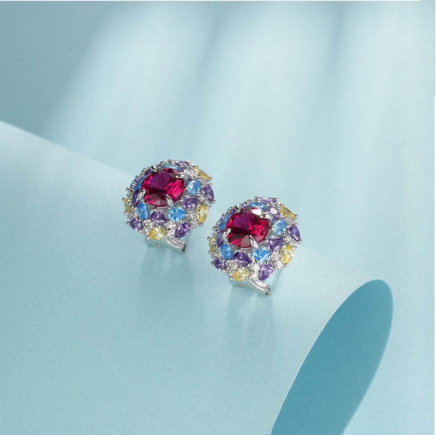 Round Lab Ruby Earring | Rhodium-Plated S925 Silver, Custom Available