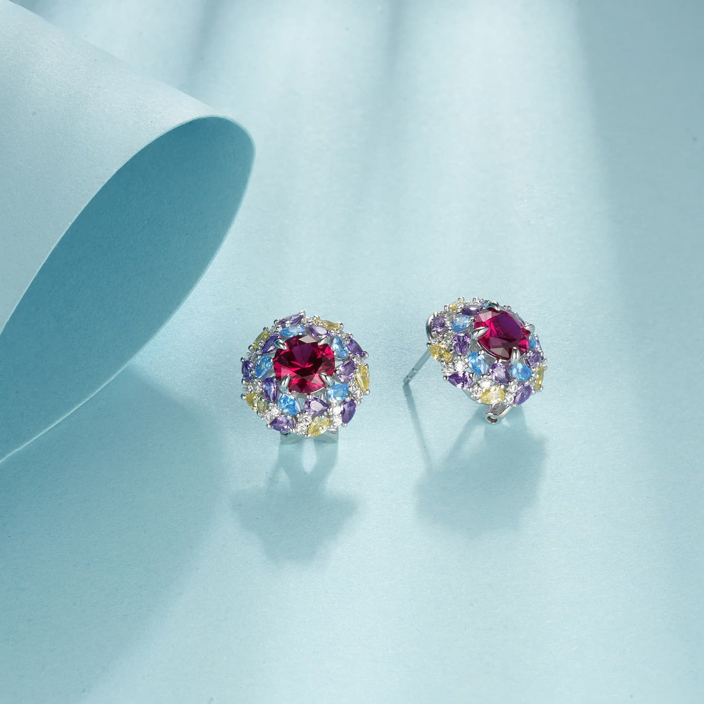 Round Lab Ruby Earring | Rhodium-Plated S925 Silver, Custom Available