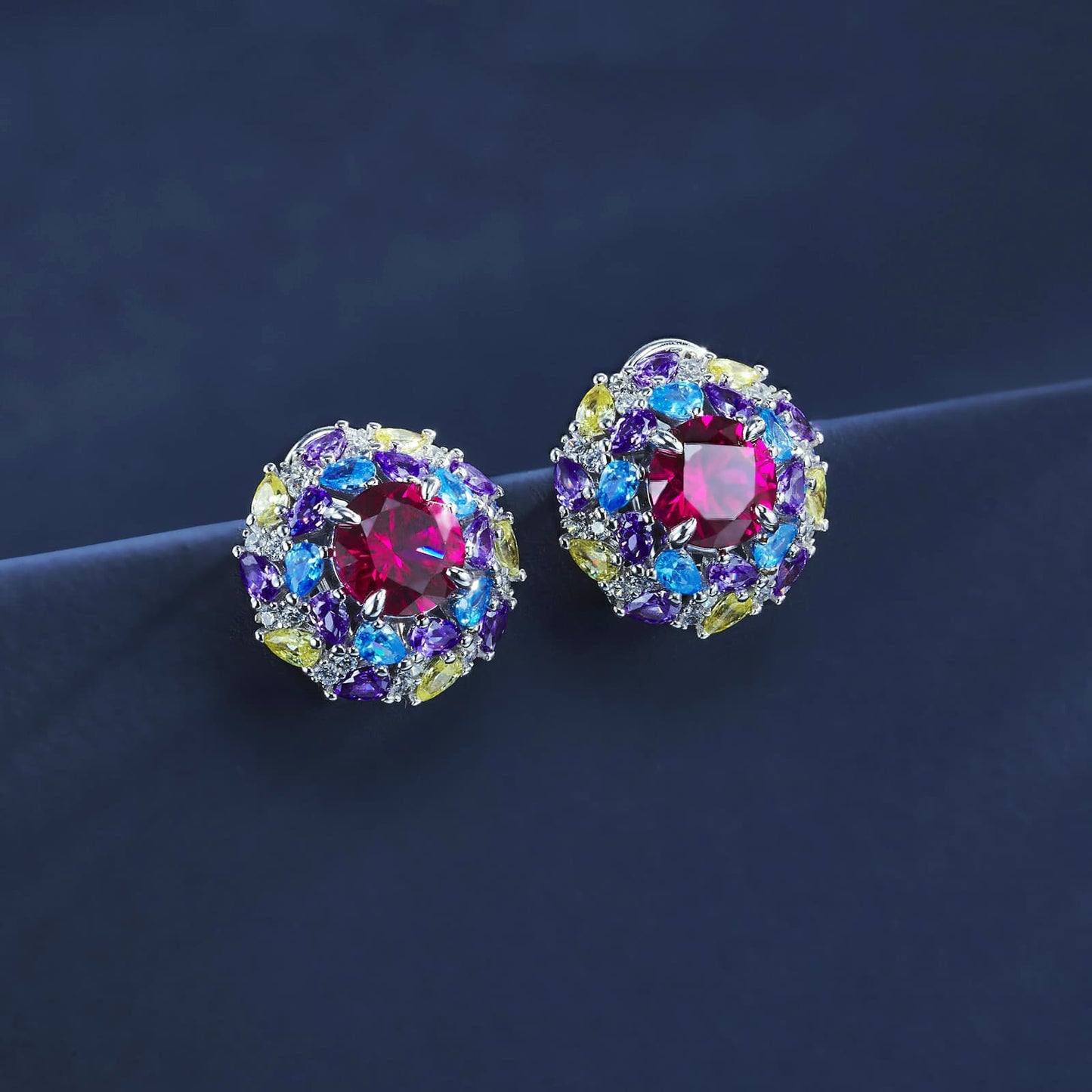 Round Lab Ruby Earring | Rhodium-Plated S925 Silver, Custom Available