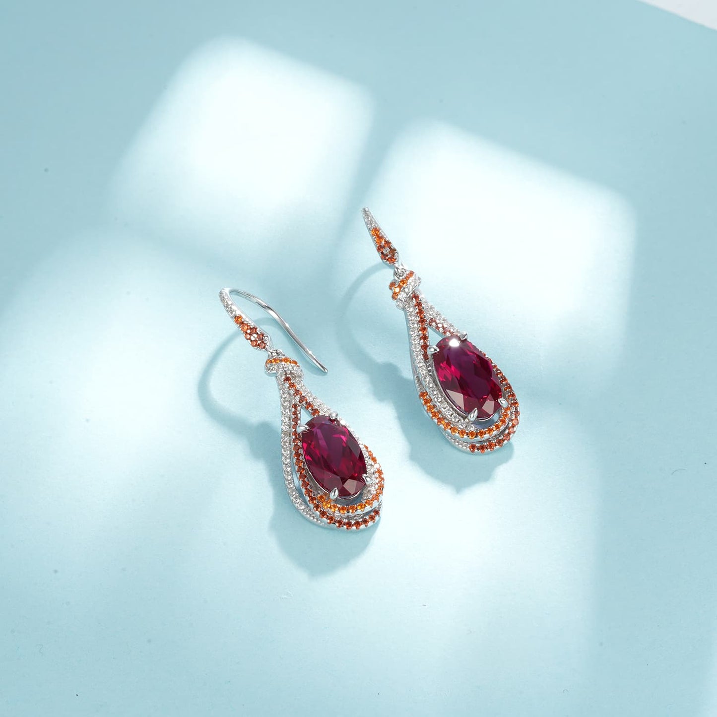 7ct Geometry Lab Ruby Earring | Rhodium-Plated S925 Silver, Custom Available