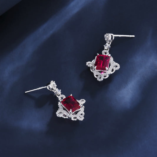 3.5ct Geometry Lab Ruby Earring | Rhodium-Plated S925 Silver, Custom Available