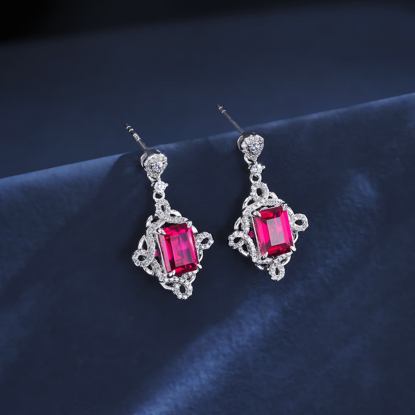 3.5ct Geometry Lab Ruby Earring | Rhodium-Plated S925 Silver, Custom Available