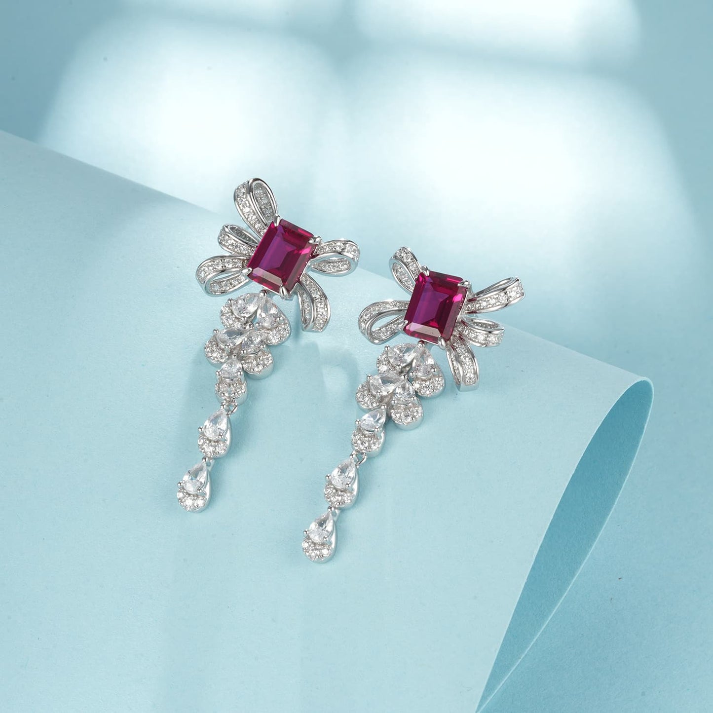 3.6ct Geometry Lab Ruby Earring | Rhodium-Plated S925 Silver, Custom Available