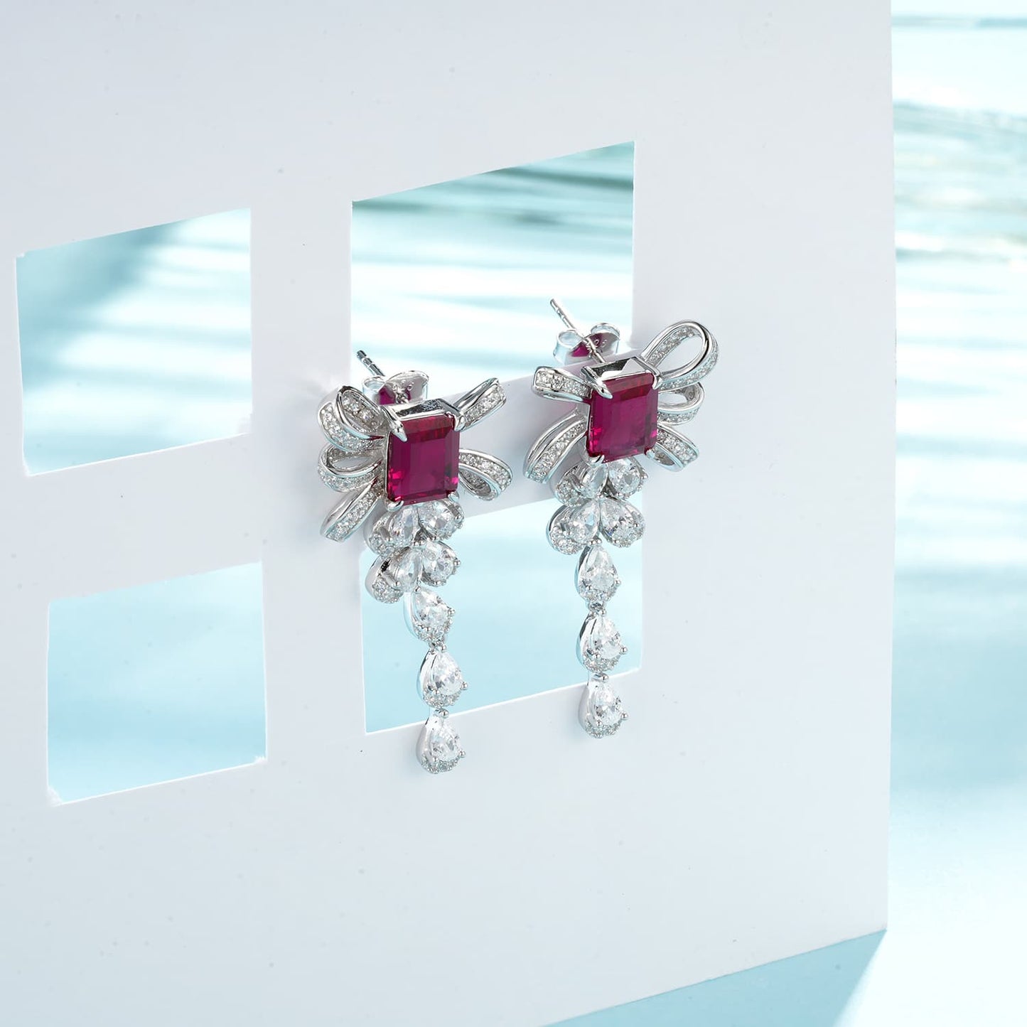 3.6ct Geometry Lab Ruby Earring | Rhodium-Plated S925 Silver, Custom Available