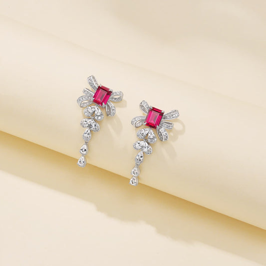 3.6ct Geometry Lab Ruby Earring | Rhodium-Plated S925 Silver, Custom Available