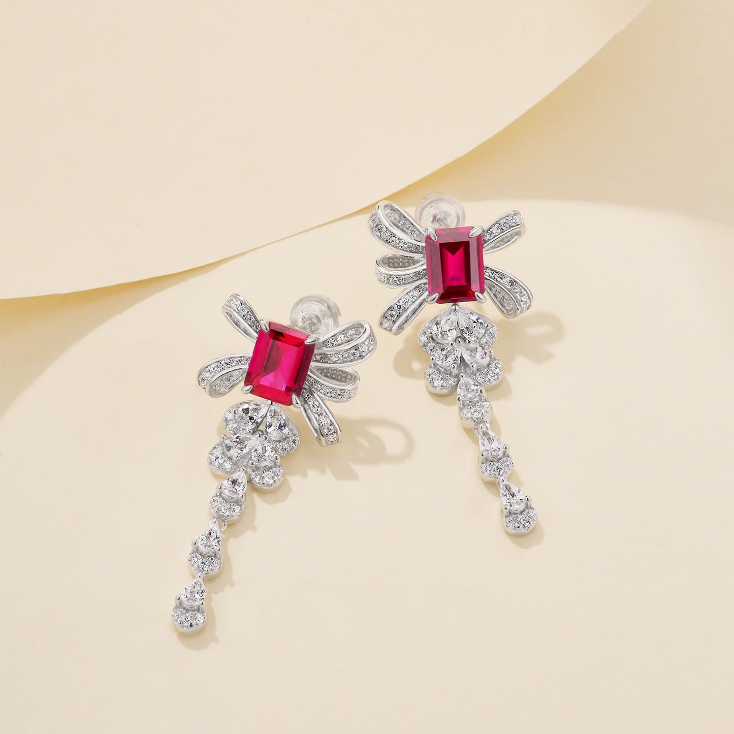 3.6ct Geometry Lab Ruby Earring | Rhodium-Plated S925 Silver, Custom Available