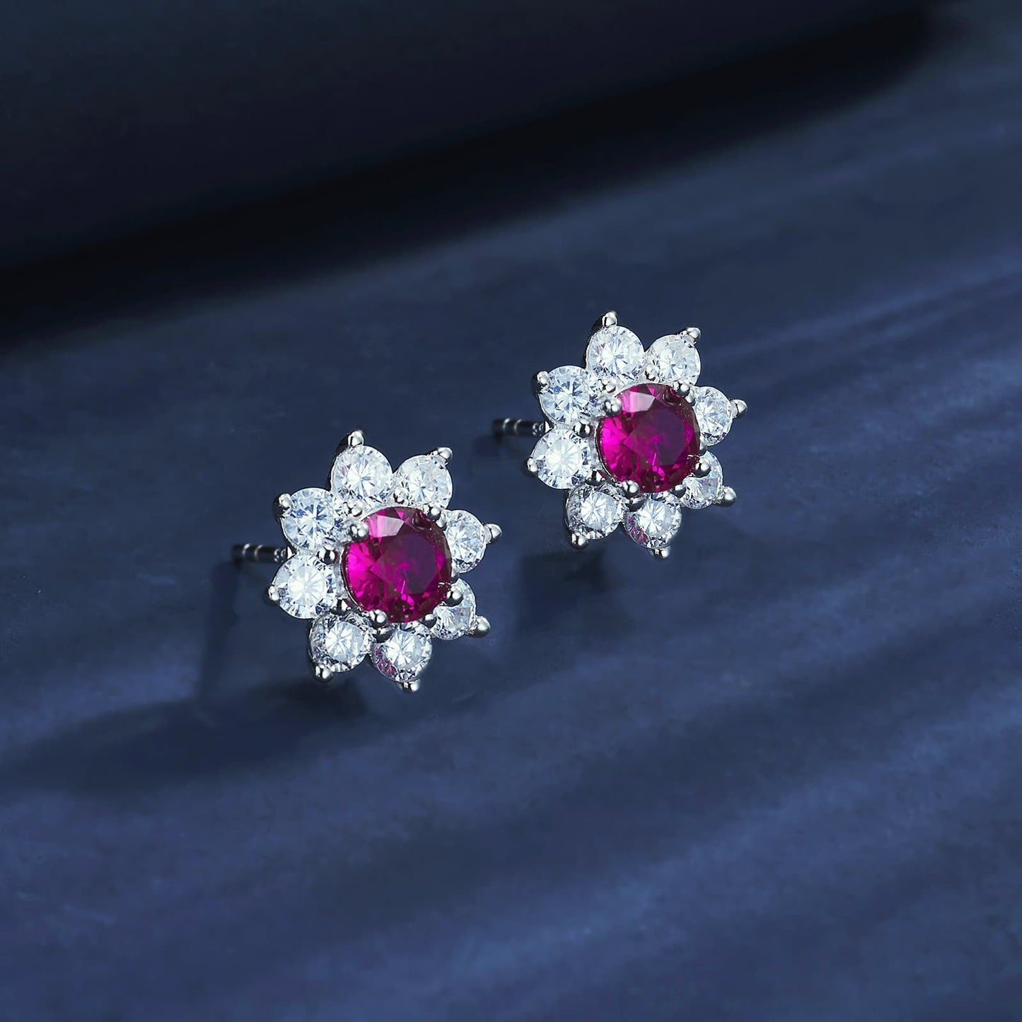 Geometry Lab Ruby Earring | Rhodium-Plated S925 Silver, Custom Available