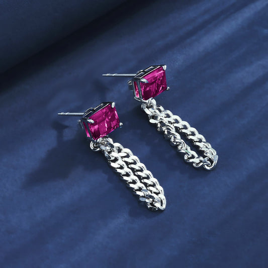 Geometry Lab Ruby Earring | Rhodium-Plated S925 Silver, Custom Available
