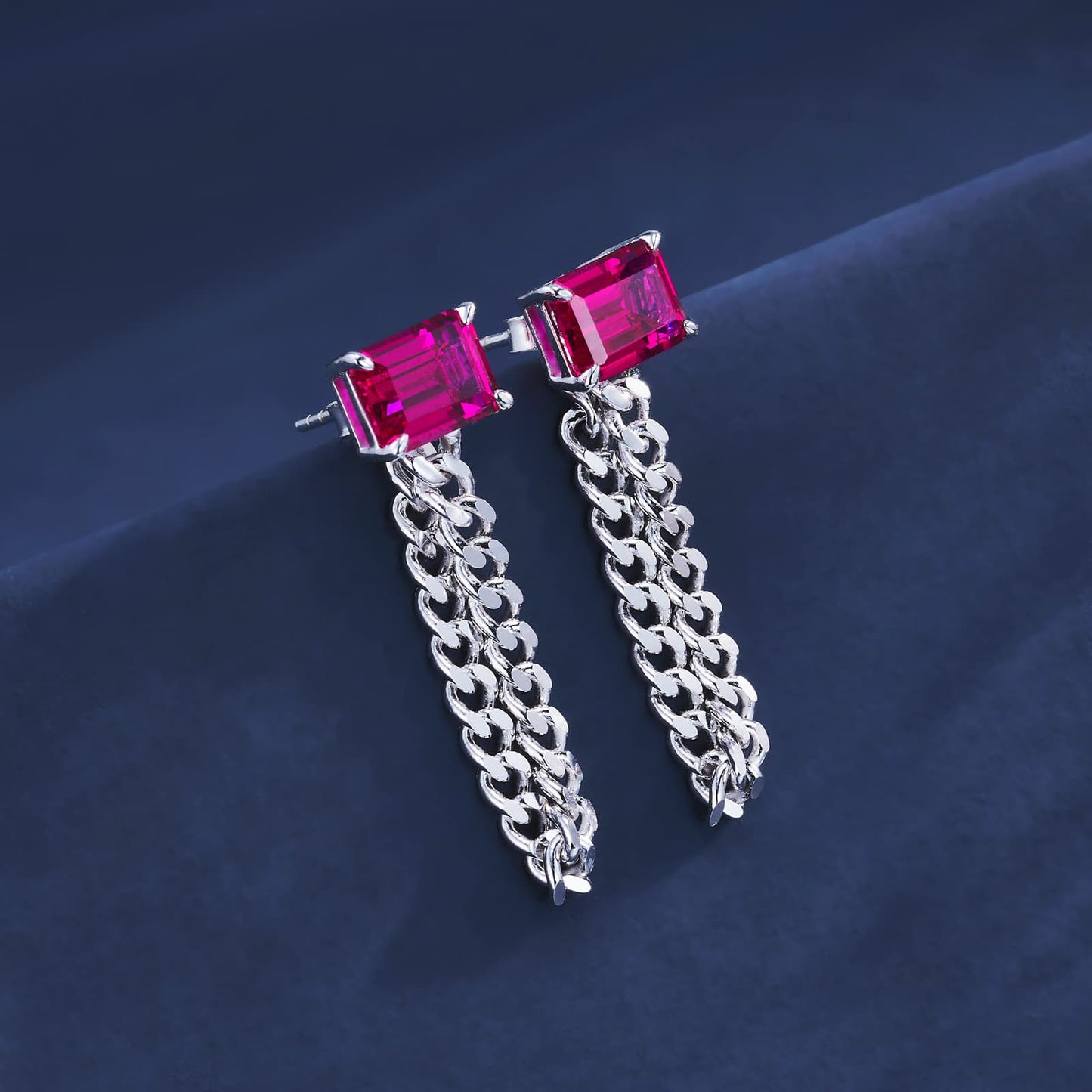 Geometry Lab Ruby Earring | Rhodium-Plated S925 Silver, Custom Available