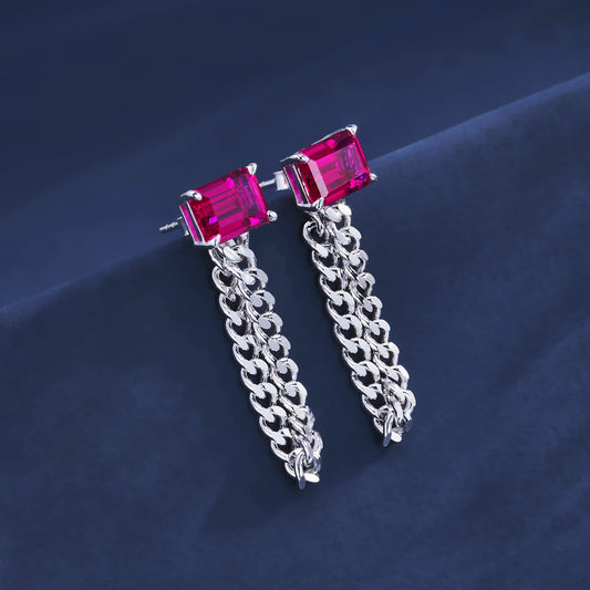 Geometry Lab Ruby Earring | Rhodium-Plated S925 Silver, Custom Available