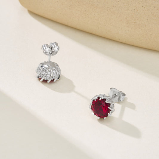 5ct Round Lab Ruby Earring | Rhodium-Plated S925 Silver, Custom Available