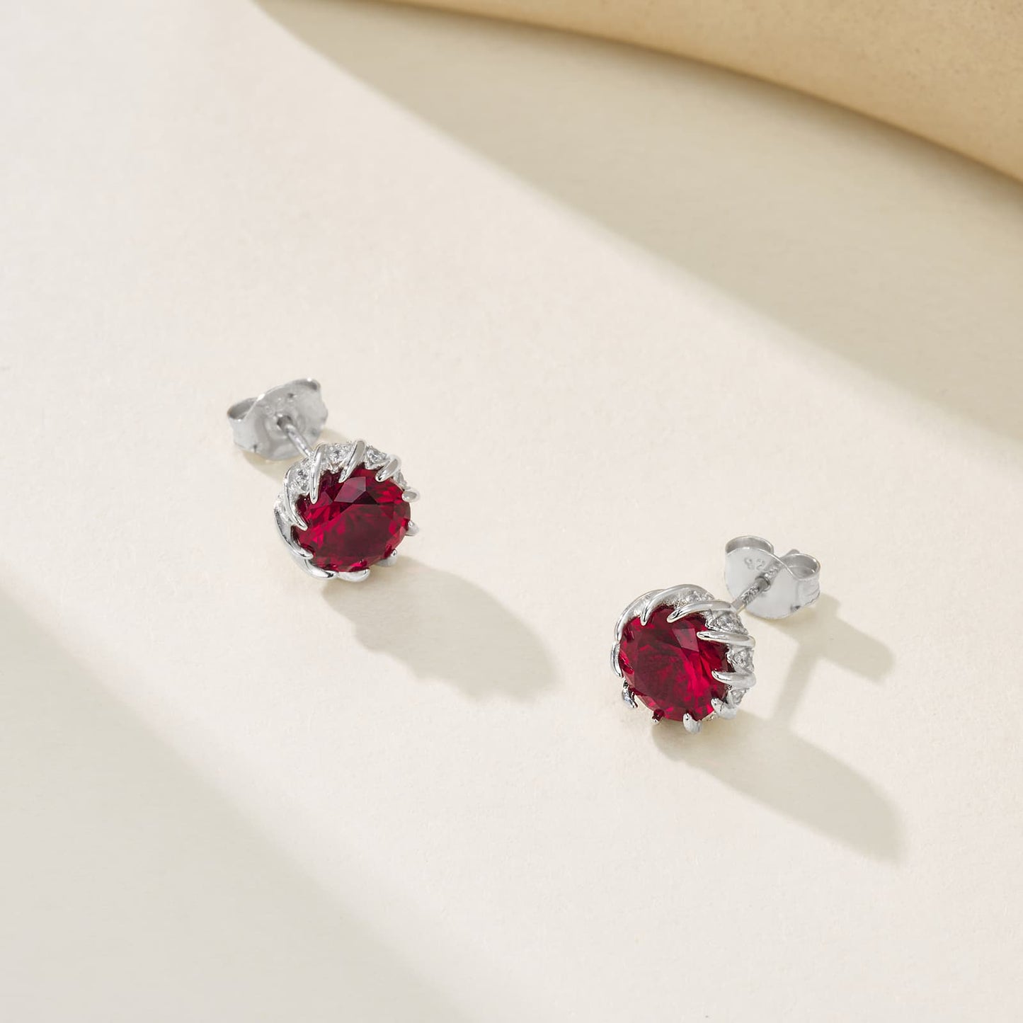 5ct Round Lab Ruby Earring | Rhodium-Plated S925 Silver, Custom Available