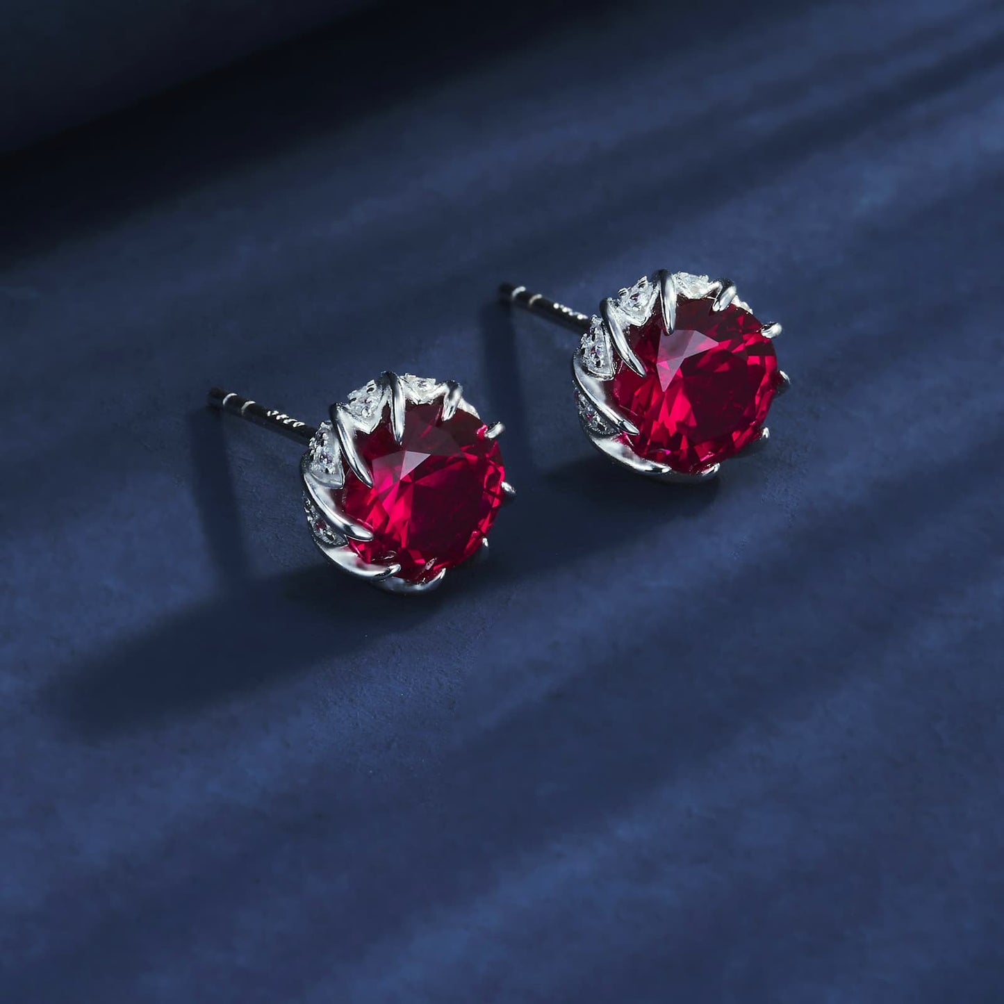 5ct Round Lab Ruby Earring | Rhodium-Plated S925 Silver, Custom Available
