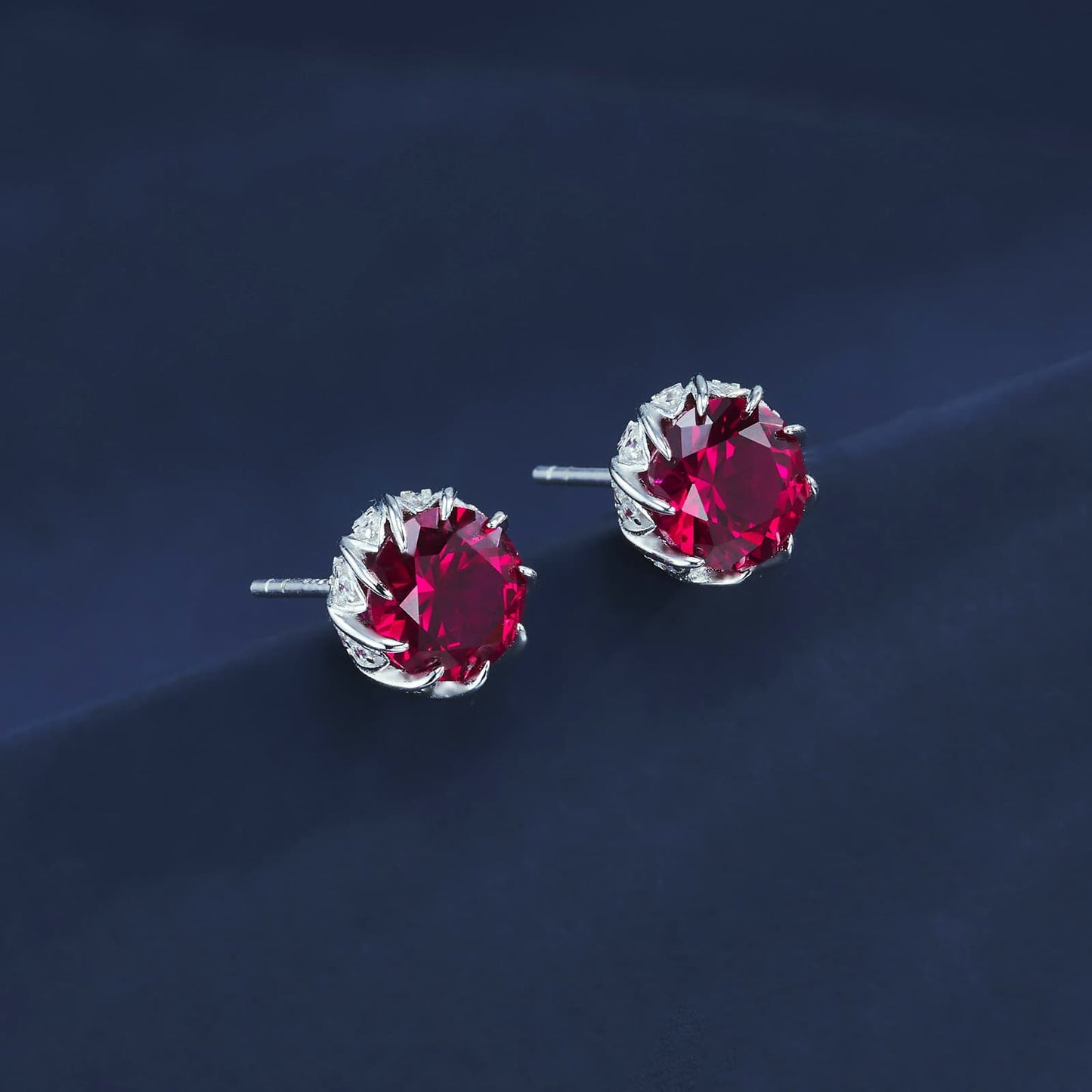 5ct Round Lab Ruby Earring | Rhodium-Plated S925 Silver, Custom Available