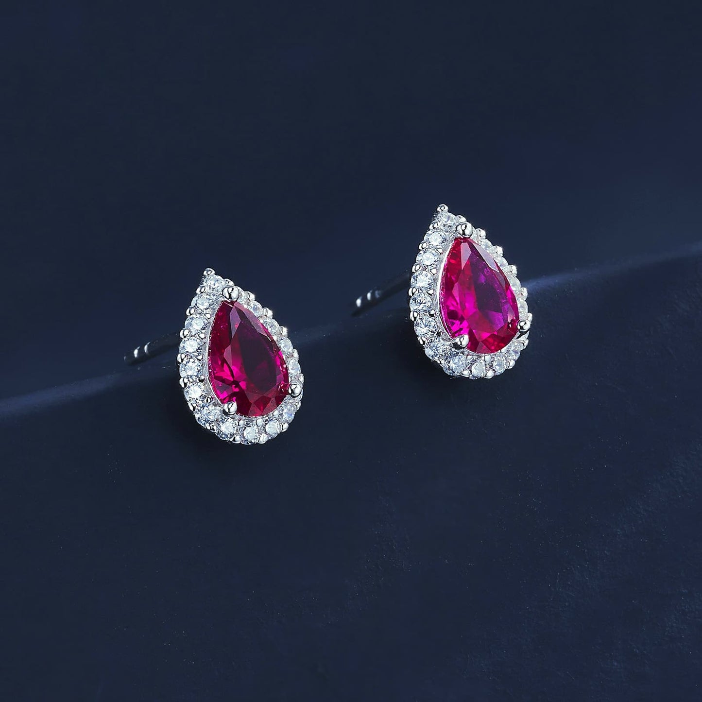 Pear Lab Ruby Earring | Rhodium-Plated S925 Silver, Custom Available