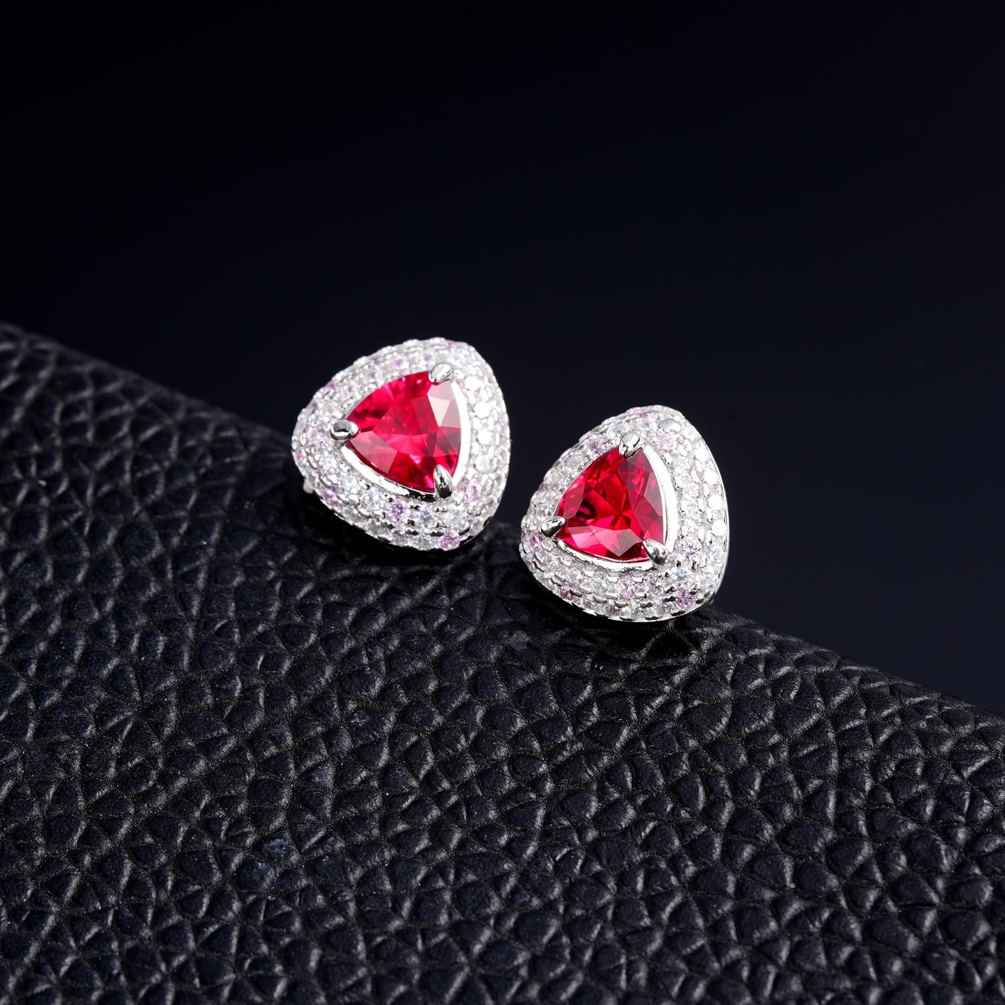 1.86ct Trillion Lab Ruby Earring | Rhodium-Plated S925 Silver, Custom Available