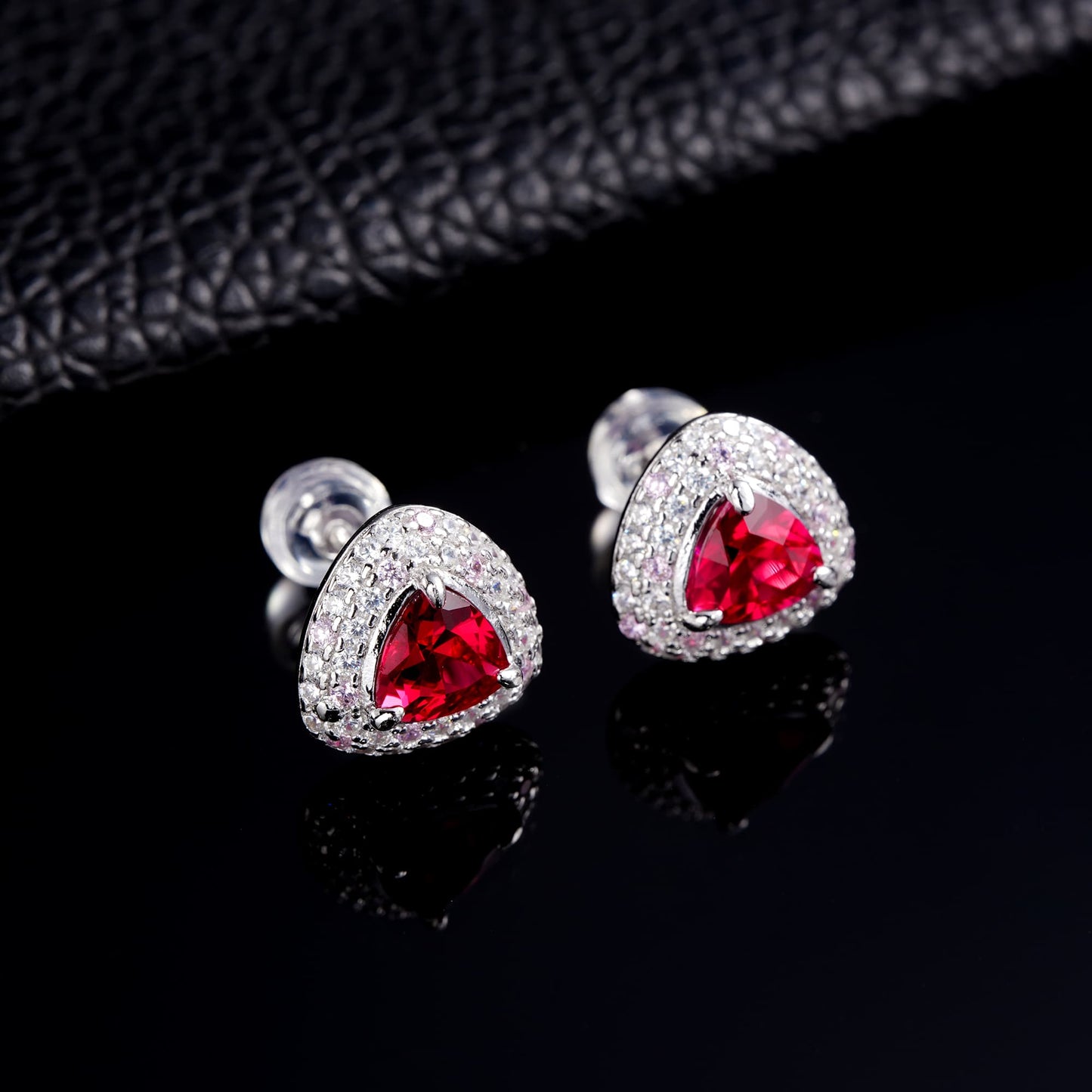 1.86ct Trillion Lab Ruby Earring | Rhodium-Plated S925 Silver, Custom Available